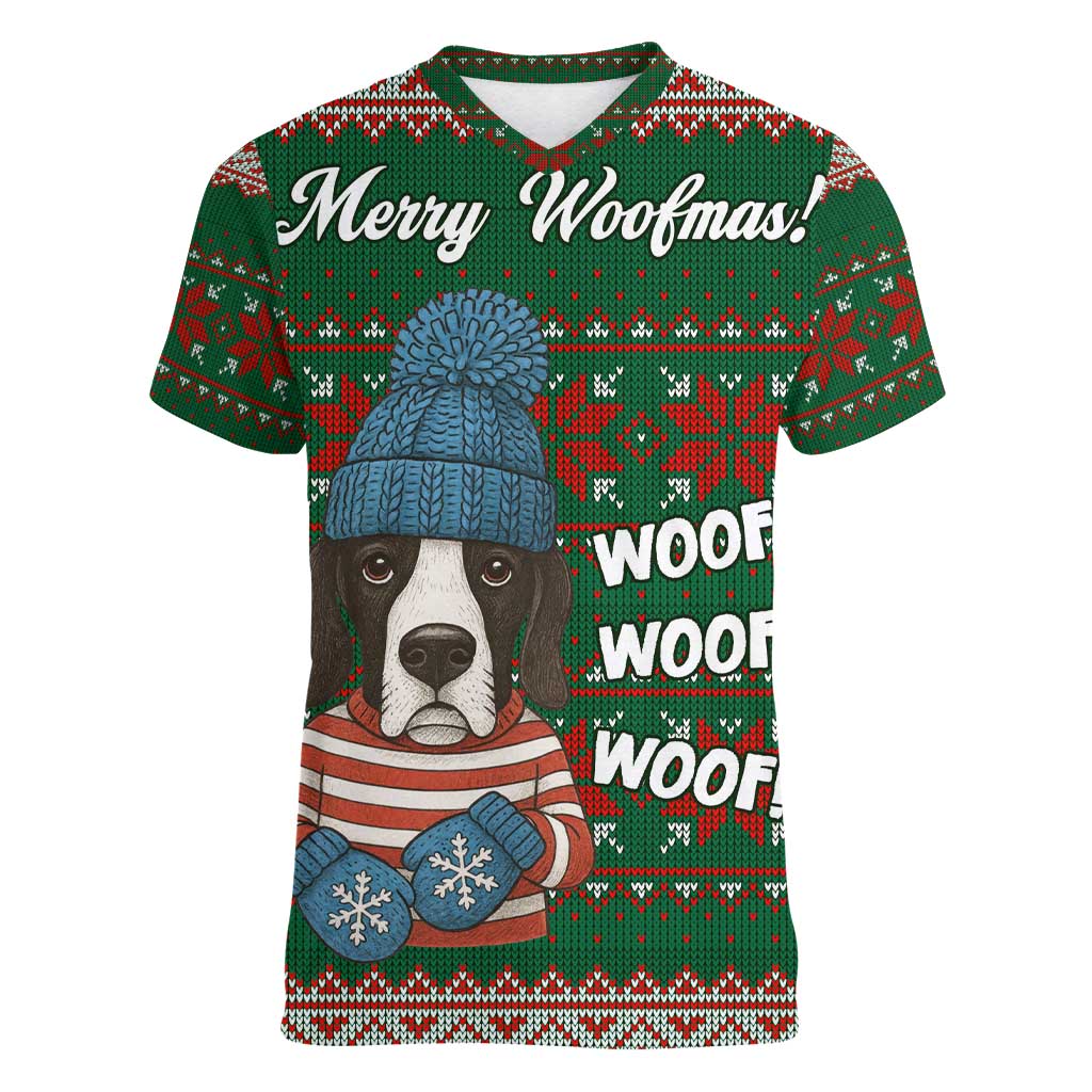 Great Dane Woofmas Christmas Women V-Neck T-Shirt Funny Xmas Holiday Patterns - Wonder Print Shop