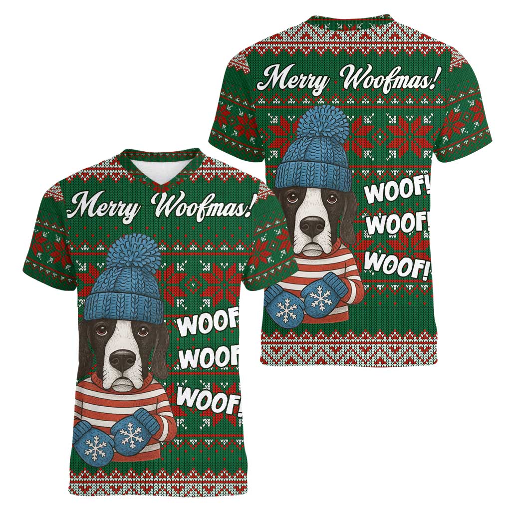 Great Dane Woofmas Christmas Women V-Neck T-Shirt Funny Xmas Holiday Patterns - Wonder Print Shop