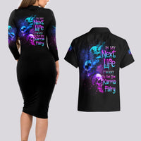 Karma Fairy Three Skulls Couples Matching Long Sleeve Bodycon Dress and Hawaiian Shirt - Wonder Print Shop
