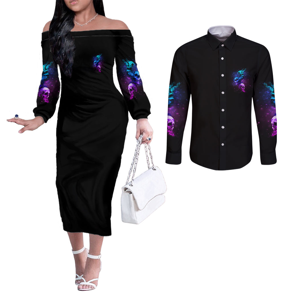 karma-fairy-three-skulls-couples-matching-off-the-shoulder-long-sleeve-dress-and-long-sleeve-button-shirt
