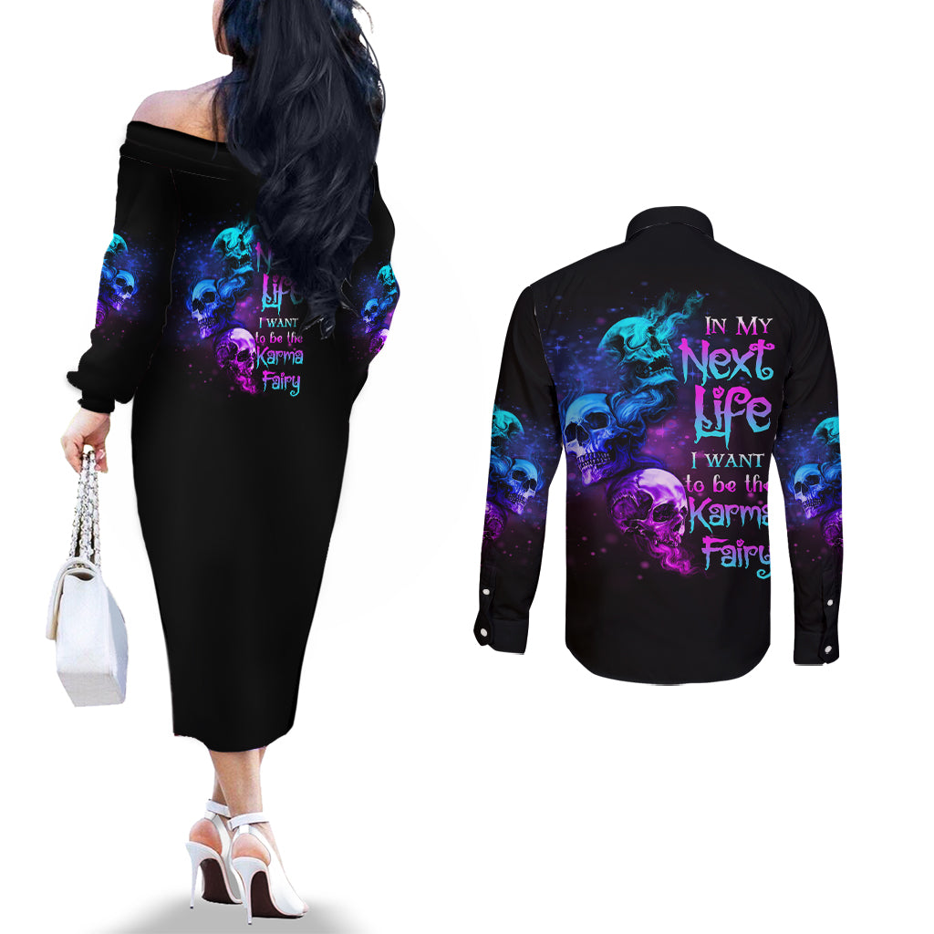 karma-fairy-three-skulls-couples-matching-off-the-shoulder-long-sleeve-dress-and-long-sleeve-button-shirt