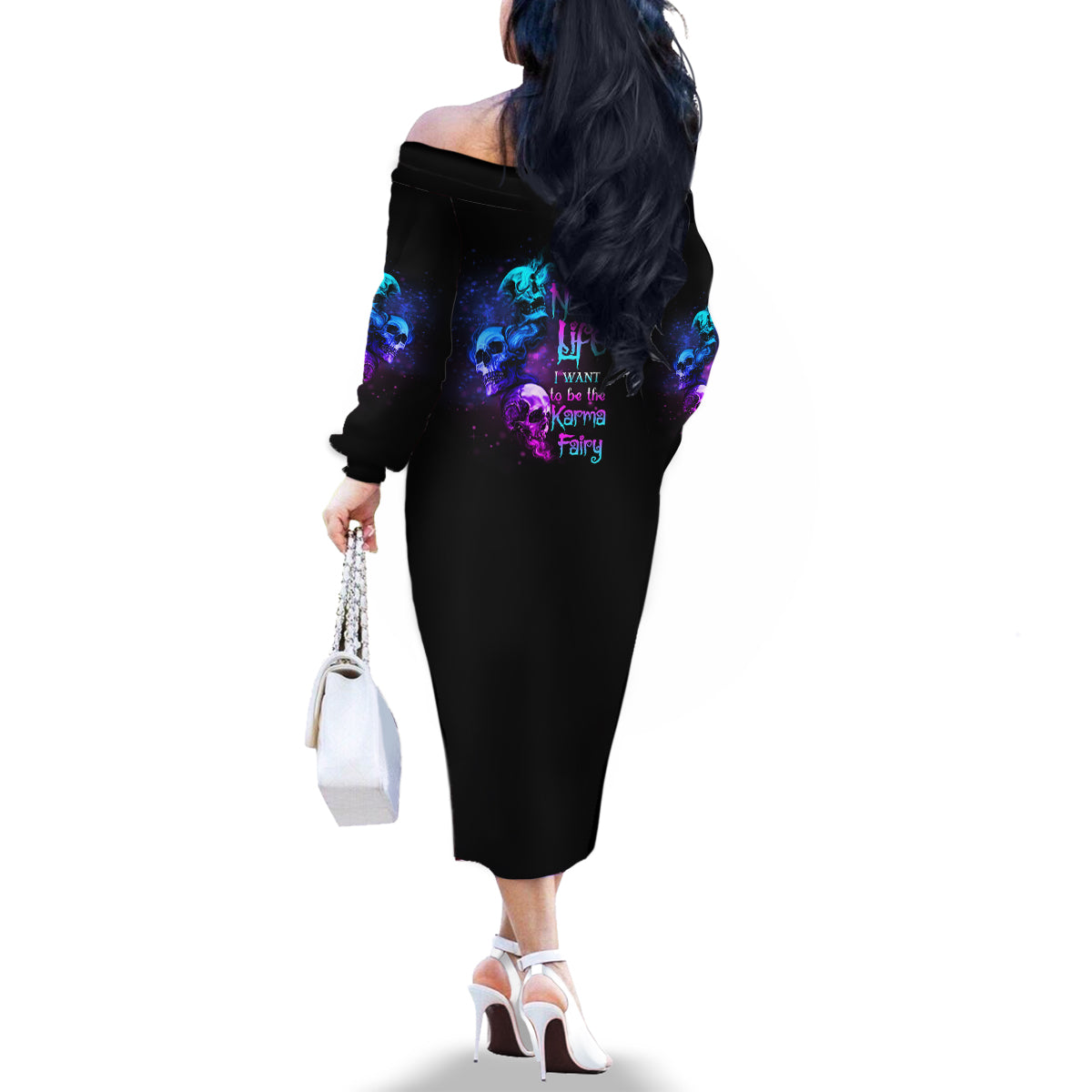 Karma Fairy Three Skulls Family Matching Off Shoulder Long Sleeve Dress and Hawaiian Shirt - Wonder Print Shop