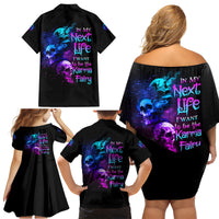 Karma Fairy Three Skulls Family Matching Off Shoulder Short Dress and Hawaiian Shirt - Wonder Print Shop