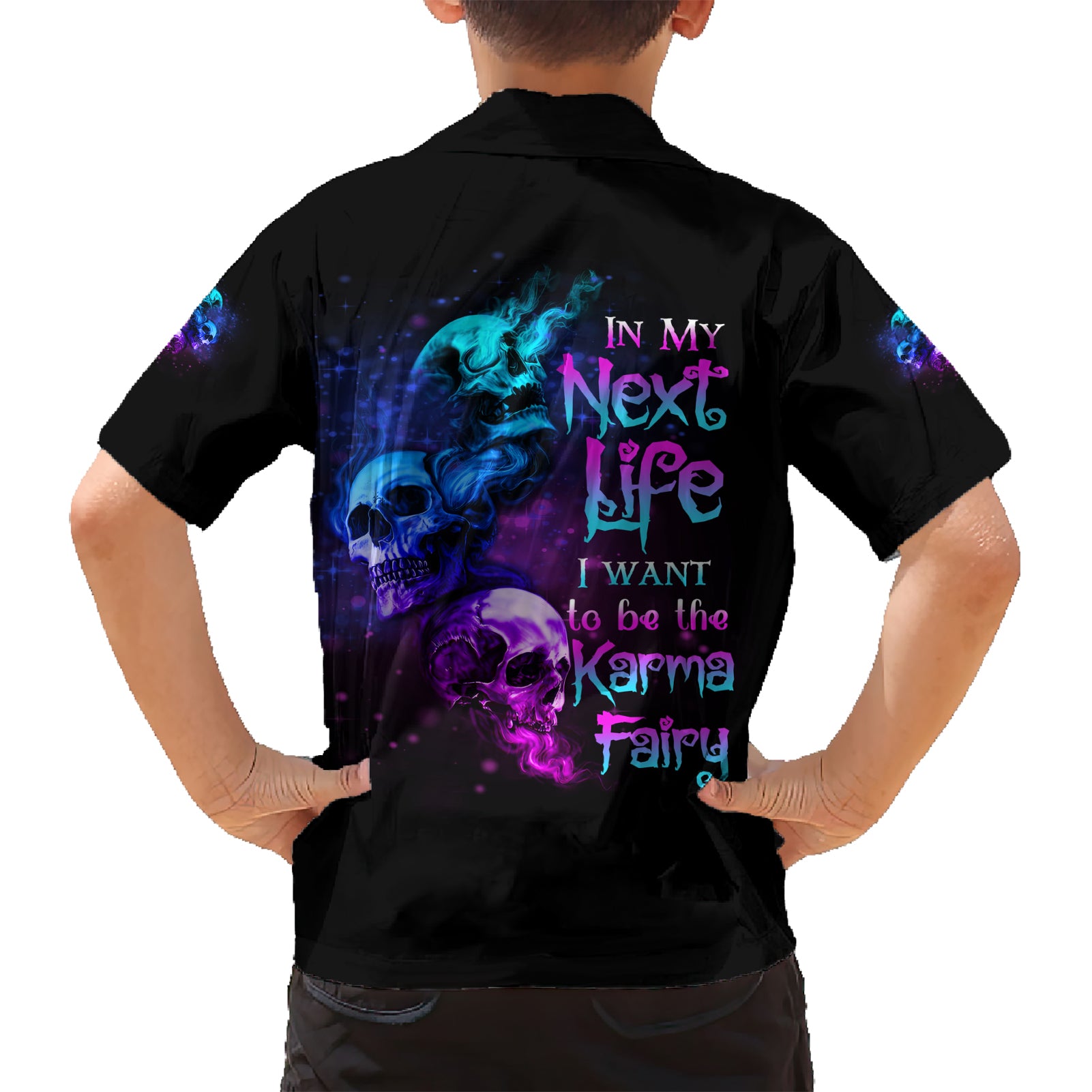 Karma Fairy Three Skulls Kid Hawaiian Shirt - Wonder Print Shop