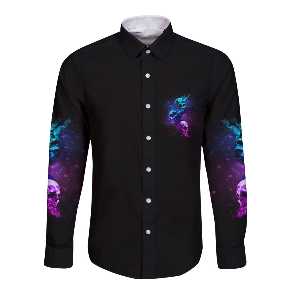Karma Fairy Three Skulls Long Sleeve Button Shirt - Wonder Print Shop