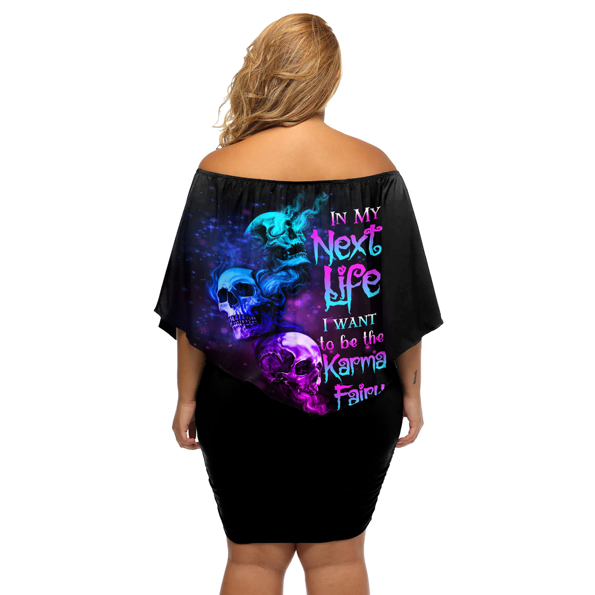 Karma Fairy Three Skulls Off Shoulder Short Dress - Wonder Print Shop