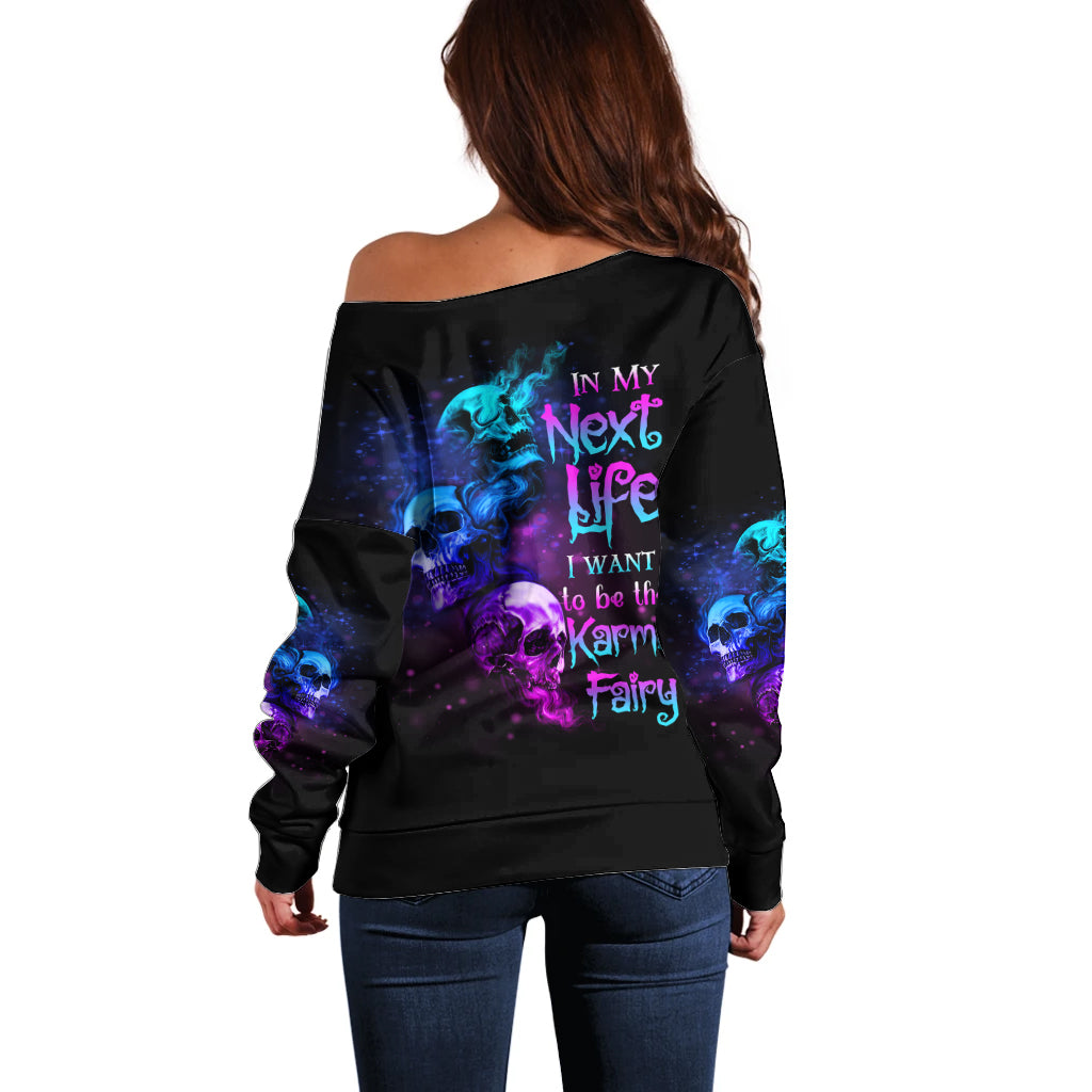 Karma Fairy Three Skulls Off Shoulder Sweater - Wonder Print Shop