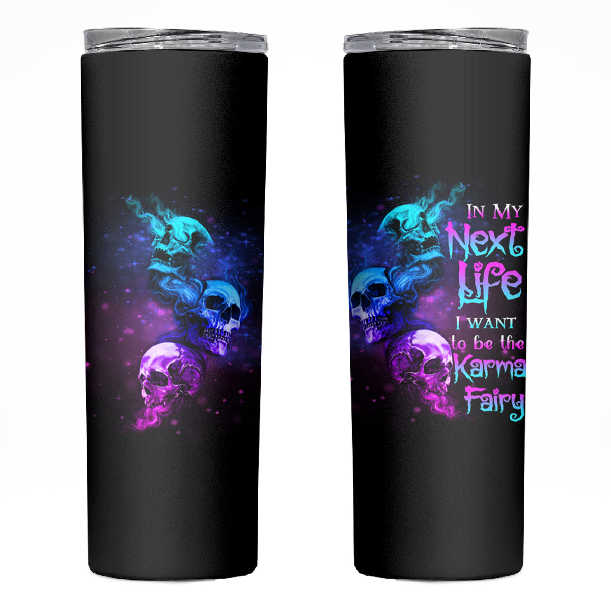 Karma Fairy Three Skulls Skinny Tumbler - Wonder Print Shop