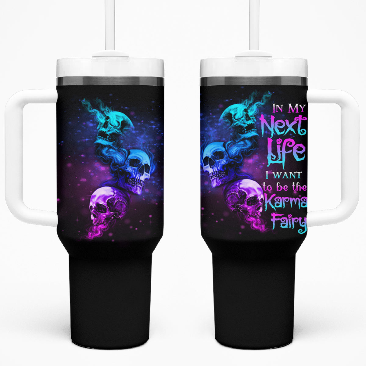 Karma Fairy Three Skulls Tumbler With Handle - Wonder Print Shop