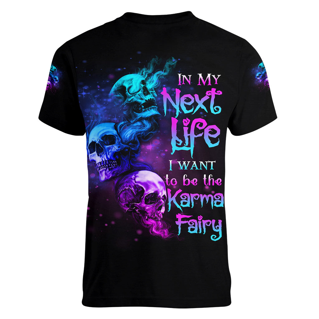 Karma Fairy Three Skulls Women V Neck T Shirt - Wonder Print Shop