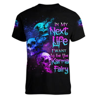 Karma Fairy Three Skulls Women V Neck T Shirt - Wonder Print Shop