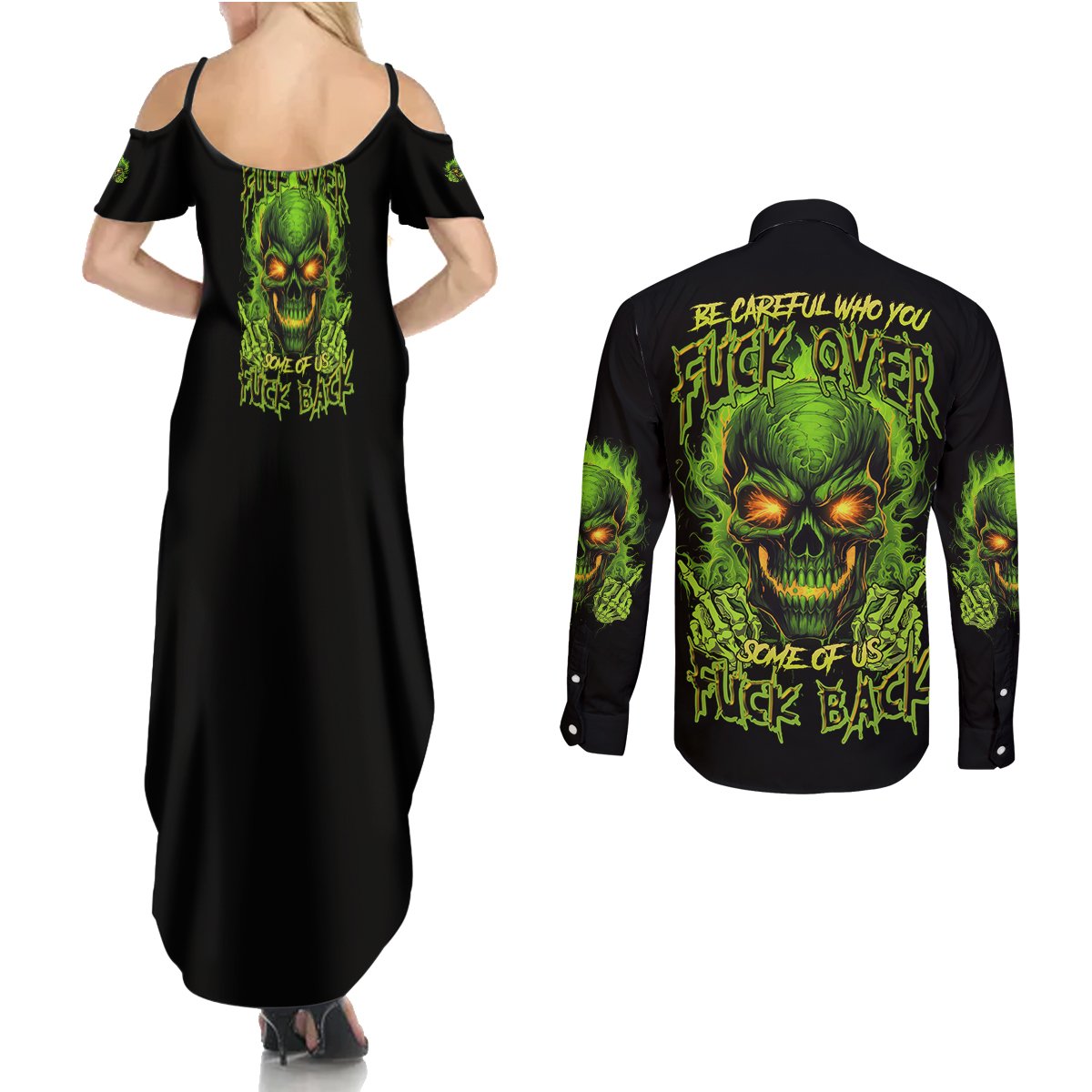 I Can't Go To Hell Reaper Skull Couples Matching Summer Maxi Dress and Long Sleeve Button Shirt - Wonder Print Shop
