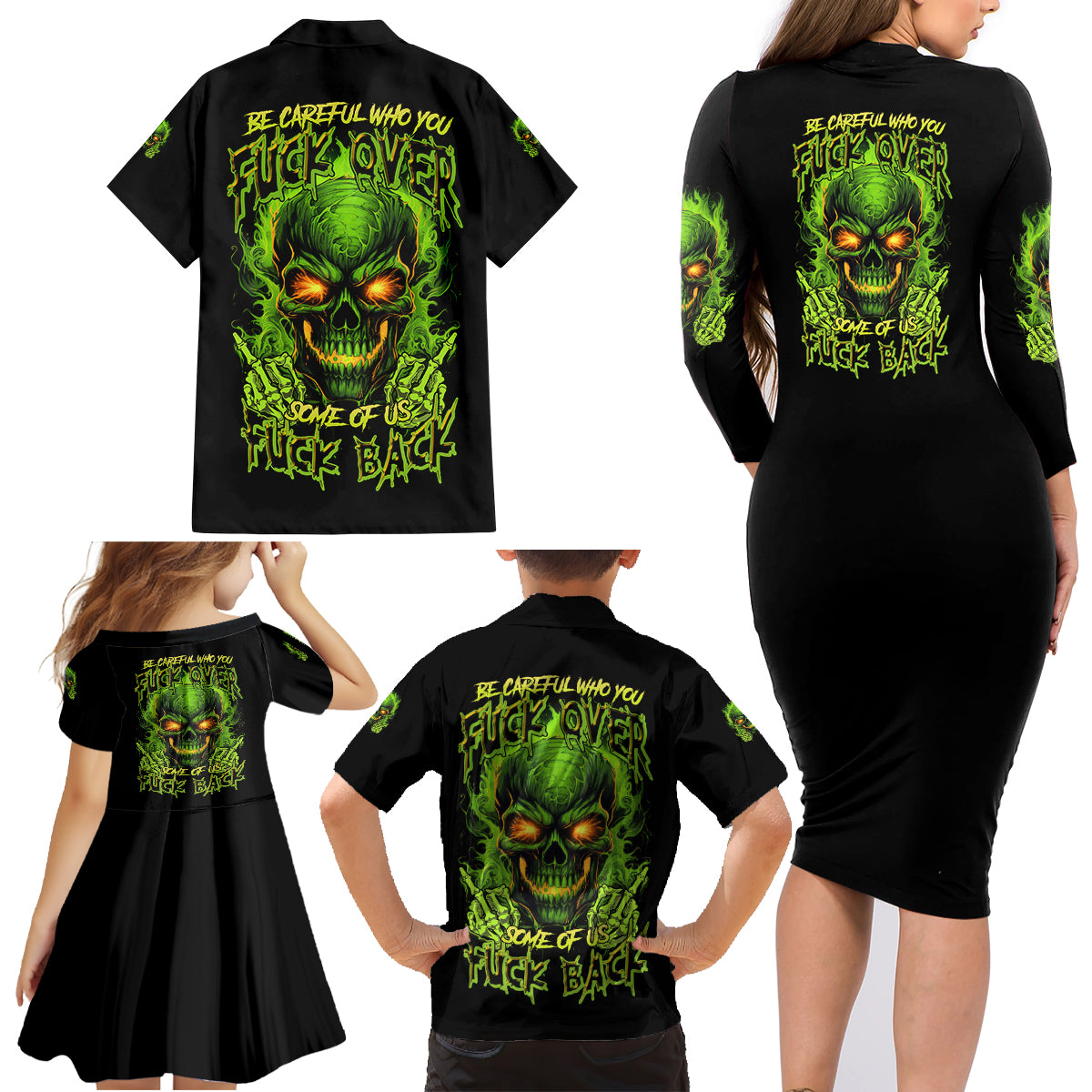 I Can't Go To Hell Reaper Skull Family Matching Long Sleeve Bodycon Dress and Hawaiian Shirt - Wonder Print Shop