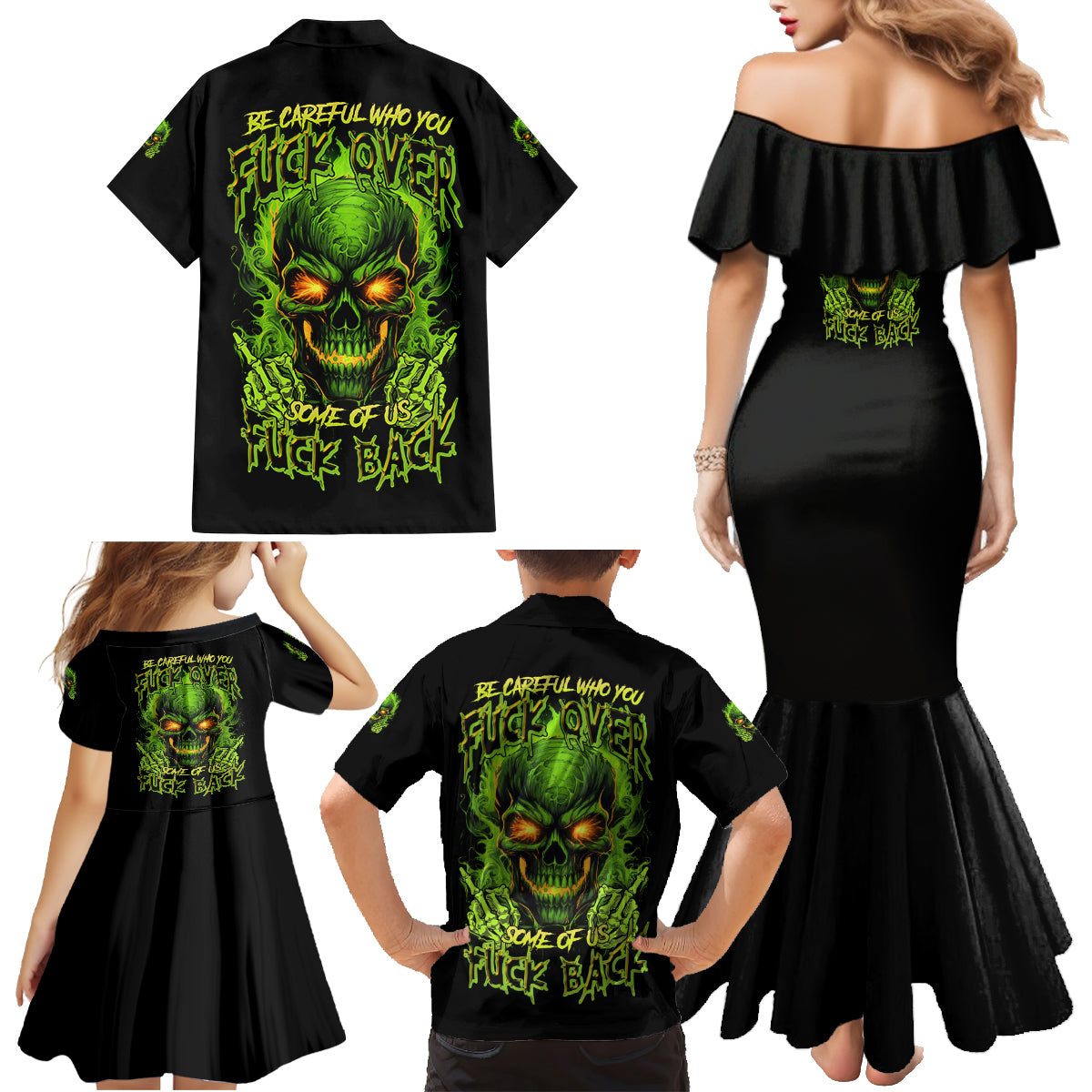 I Can't Go To Hell Reaper Skull Family Matching Mermaid Dress and Hawaiian Shirt - Wonder Print Shop