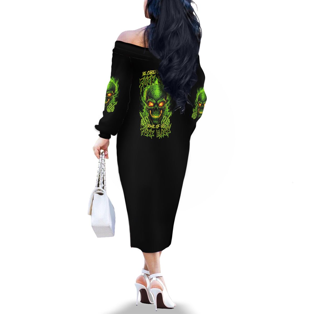 I Can't Go To Hell Reaper Skull Family Matching Off Shoulder Long Sleeve Dress and Hawaiian Shirt - Wonder Print Shop