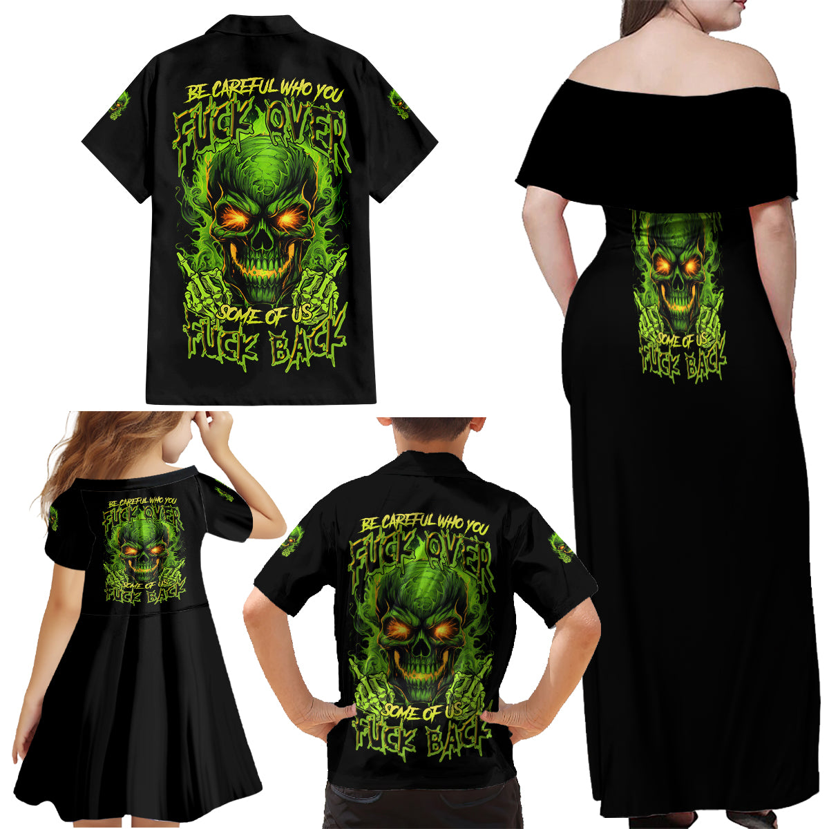 I Can't Go To Hell Reaper Skull Family Matching Off Shoulder Maxi Dress and Hawaiian Shirt - Wonder Print Shop