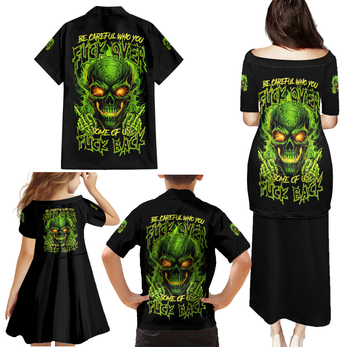 I Can't Go To Hell Reaper Skull Family Matching Puletasi Dress and Hawaiian Shirt - Wonder Print Shop