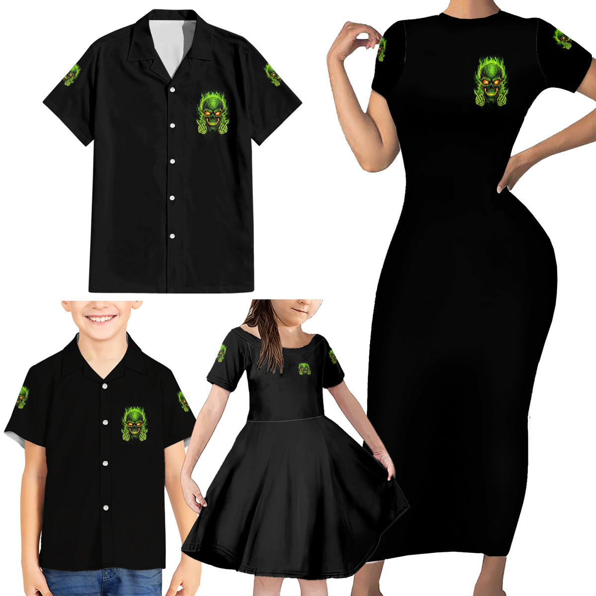I Can't Go To Hell Reaper Skull Family Matching Short Sleeve Bodycon Dress and Hawaiian Shirt - Wonder Print Shop