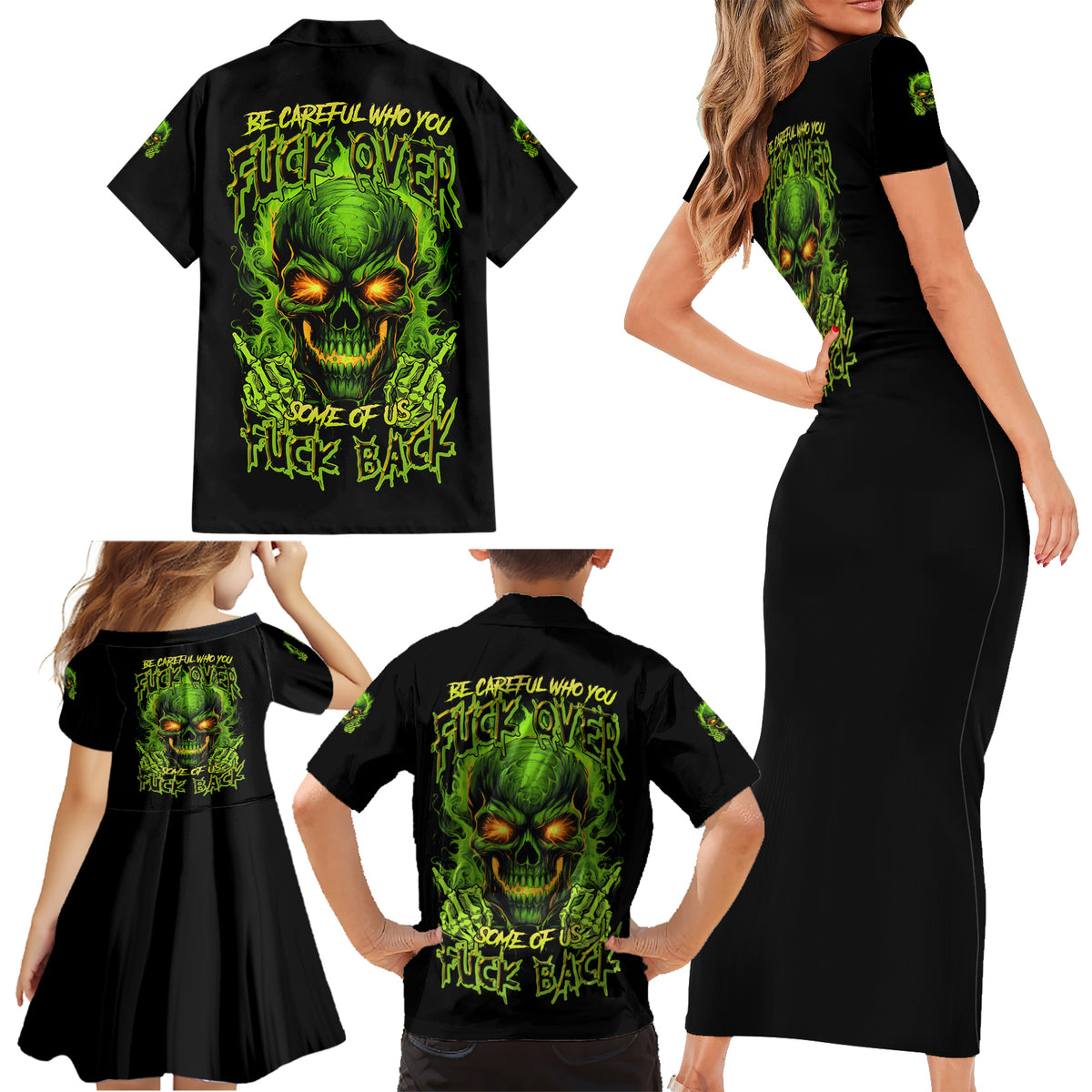 I Can't Go To Hell Reaper Skull Family Matching Short Sleeve Bodycon Dress and Hawaiian Shirt - Wonder Print Shop