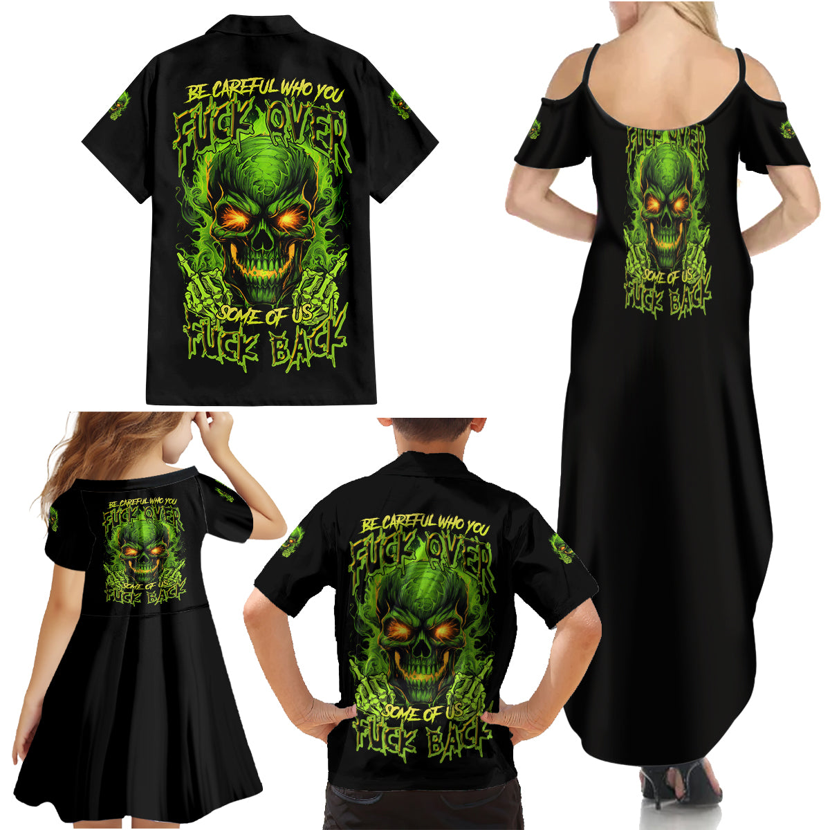 I Can't Go To Hell Reaper Skull Family Matching Summer Maxi Dress and Hawaiian Shirt - Wonder Print Shop
