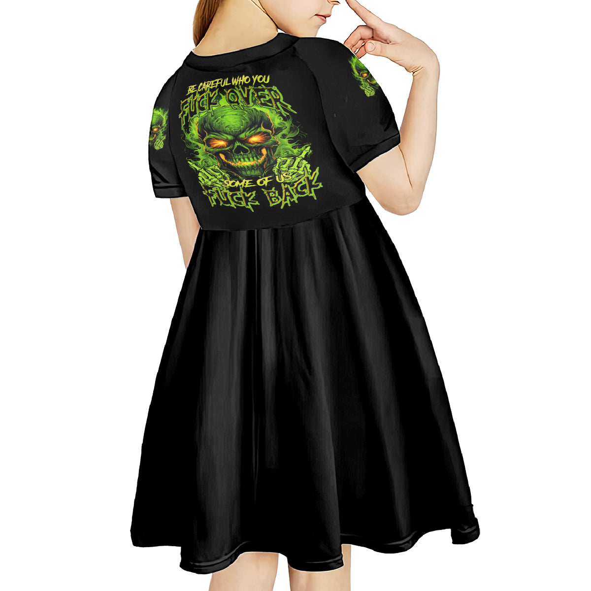 I Can't Go To Hell Reaper Skull Kid Short Sleeve Dress - Wonder Print Shop