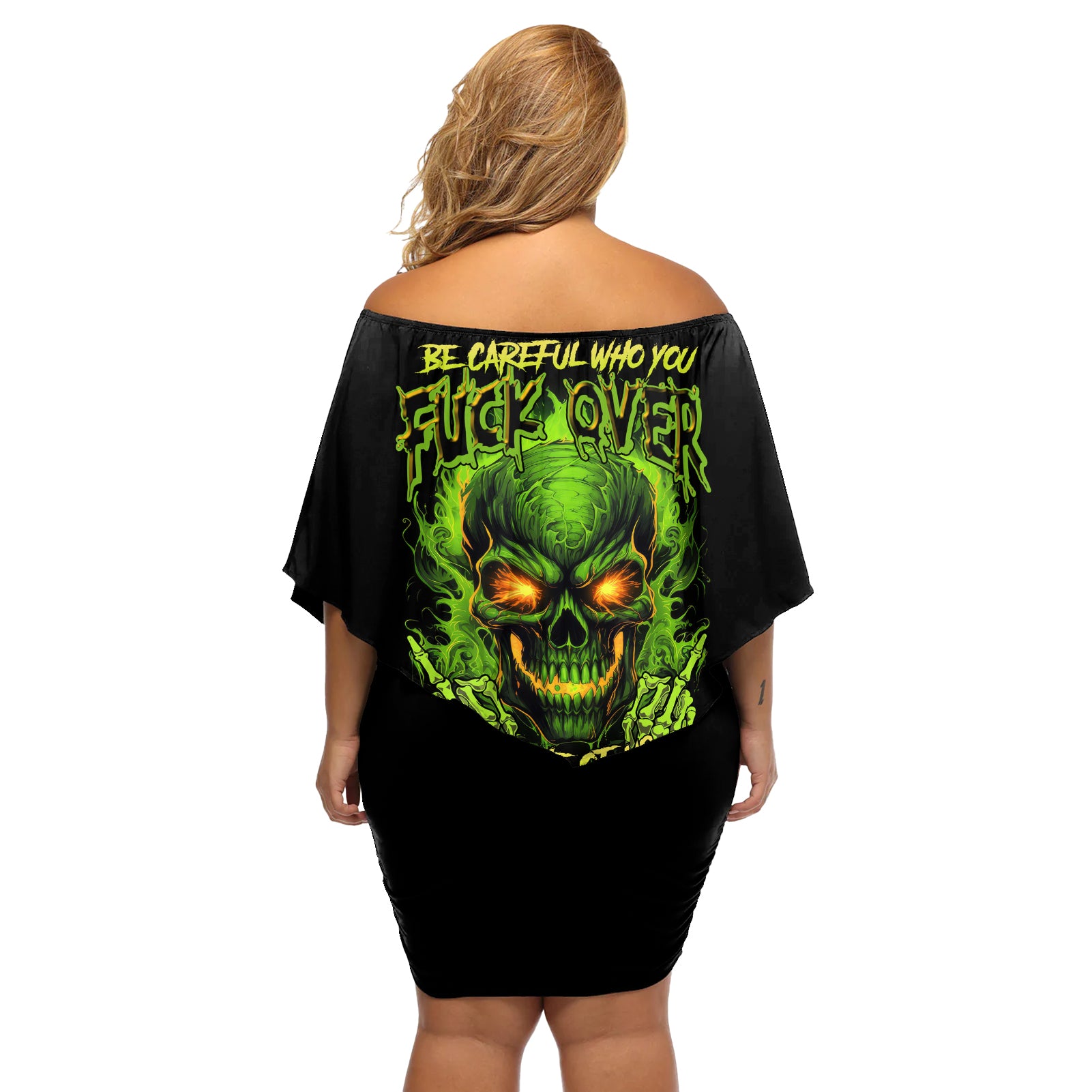 I Can't Go To Hell Reaper Skull Off Shoulder Short Dress - Wonder Print Shop