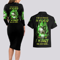 9 Of 10 Voices In My Head Fire Skull Couples Matching Long Sleeve Bodycon Dress and Hawaiian Shirt - Wonder Print Shop