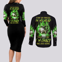9 Of 10 Voices In My Head Fire Skull Couples Matching Long Sleeve Bodycon Dress and Long Sleeve Button Shirt - Wonder Print Shop