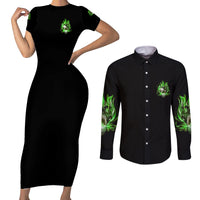 9 Of 10 Voices In My Head Fire Skull Couples Matching Short Sleeve Bodycon Dress and Long Sleeve Button Shirt - Wonder Print Shop