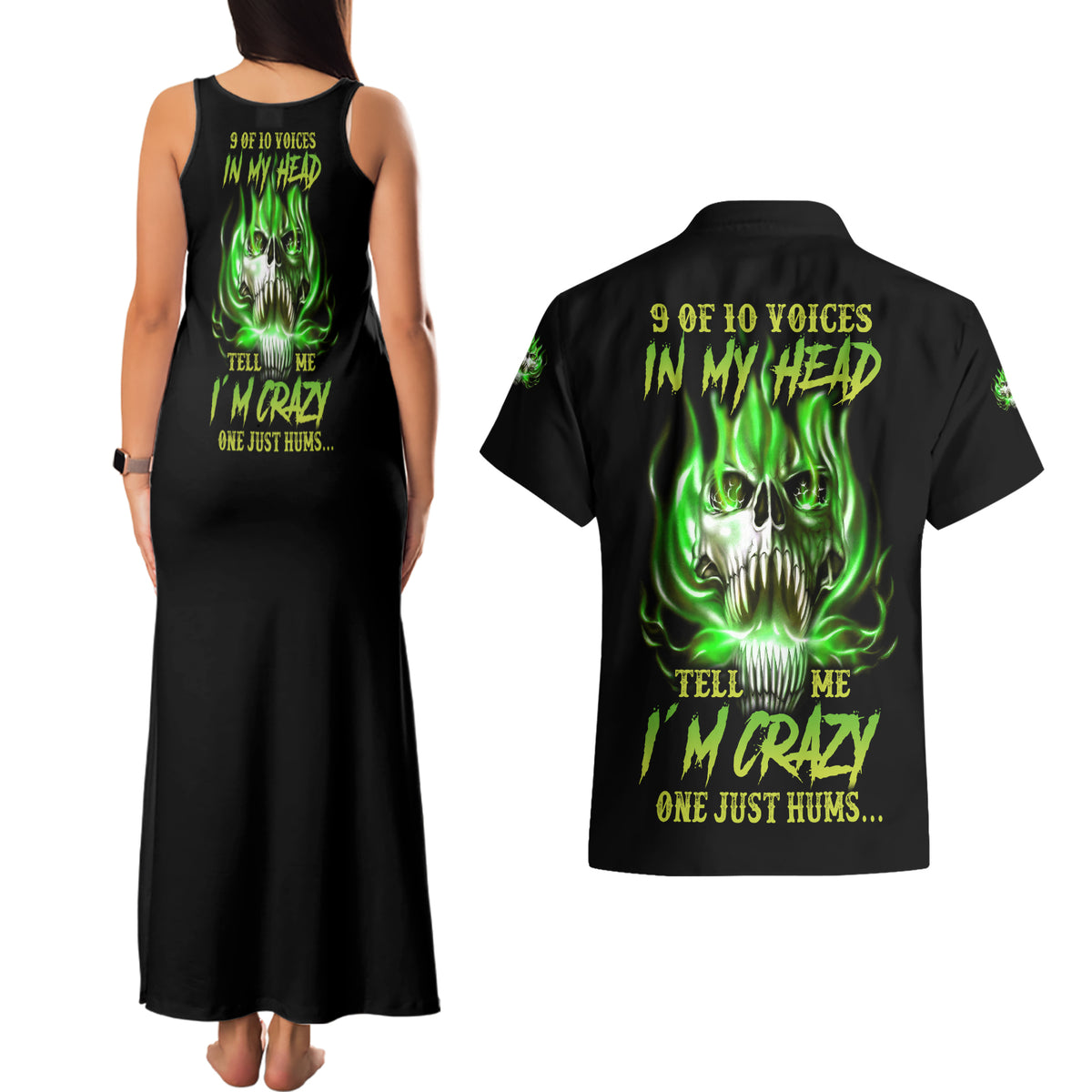 9 Of 10 Voices In My Head Fire Skull Couples Matching Tank Maxi Dress and Hawaiian Shirt - Wonder Print Shop