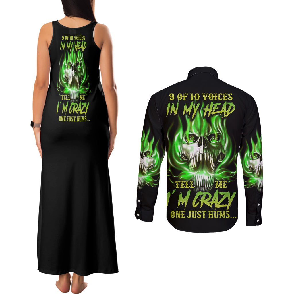 9 Of 10 Voices In My Head Fire Skull Couples Matching Tank Maxi Dress and Long Sleeve Button Shirt - Wonder Print Shop