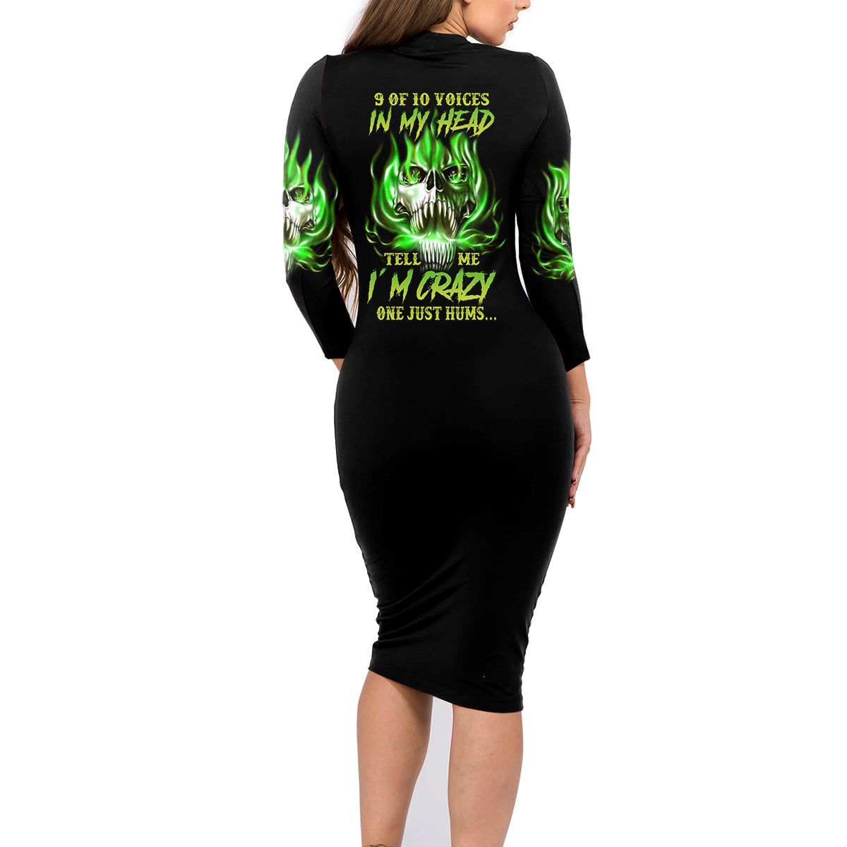 9 Of 10 Voices In My Head Fire Skull Family Matching Long Sleeve Bodycon Dress and Hawaiian Shirt - Wonder Print Shop
