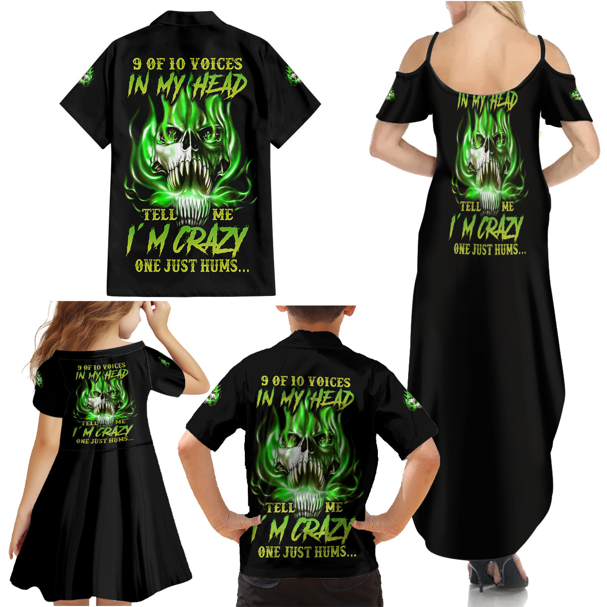 9 Of 10 Voices In My Head Fire Skull Family Matching Summer Maxi Dress and Hawaiian Shirt - Wonder Print Shop