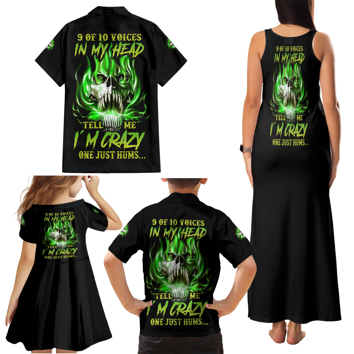 9 Of 10 Voices In My Head Fire Skull Family Matching Tank Maxi Dress and Hawaiian Shirt - Wonder Print Shop