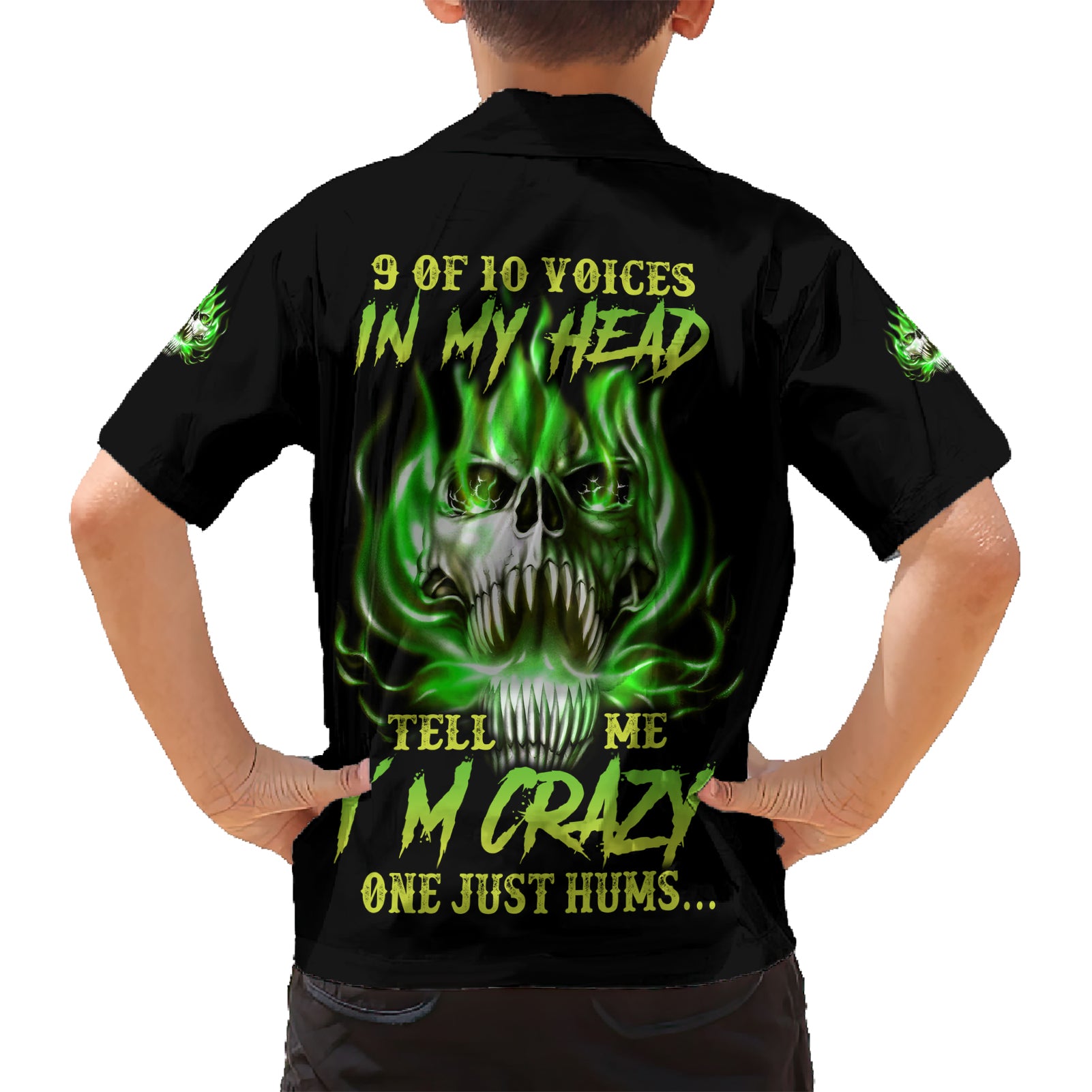 9 Of 10 Voices In My Head Fire Skull Kid Hawaiian Shirt - Wonder Print Shop