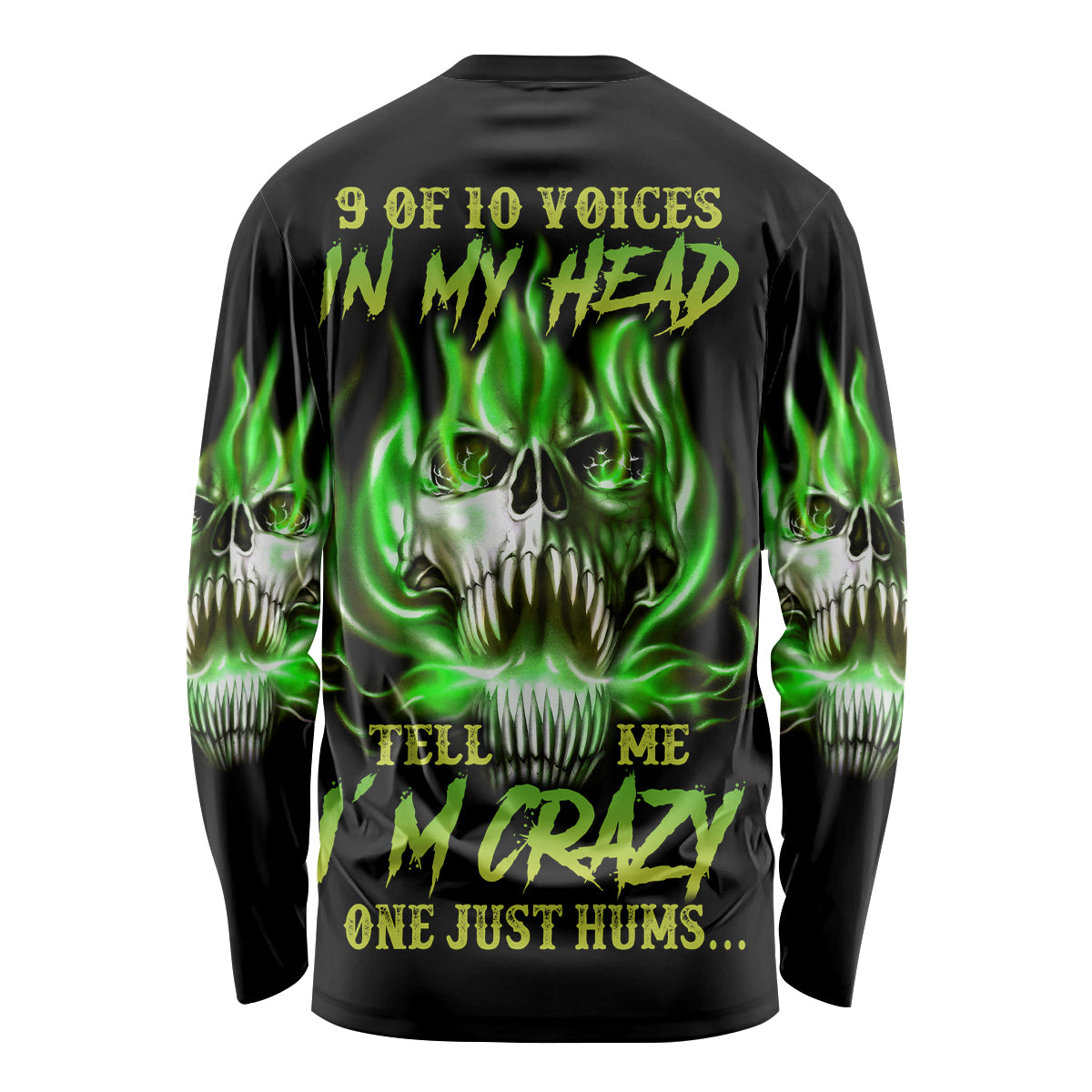 9 Of 10 Voices In My Head Fire Skull Long Sleeve Shirt - Wonder Print Shop