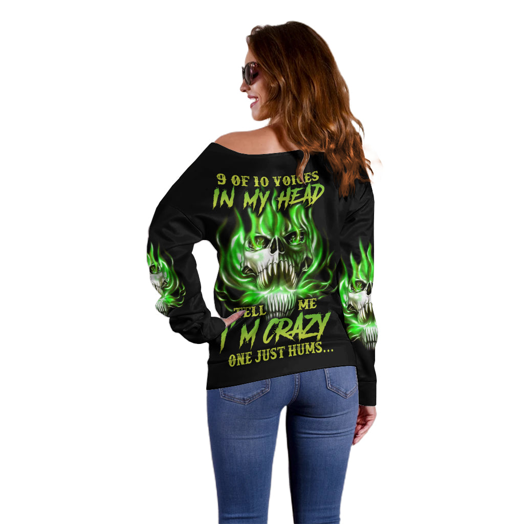 9 Of 10 Voices In My Head Fire Skull Off Shoulder Sweater - Wonder Print Shop