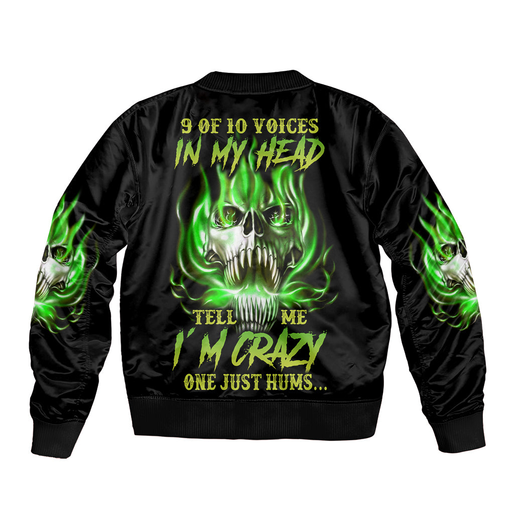 9 Of 10 Voices In My Head Fire Skull Sleeve Zip Bomber Jacket - Wonder Print Shop