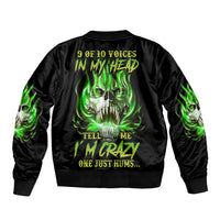 9 Of 10 Voices In My Head Fire Skull Sleeve Zip Bomber Jacket - Wonder Print Shop