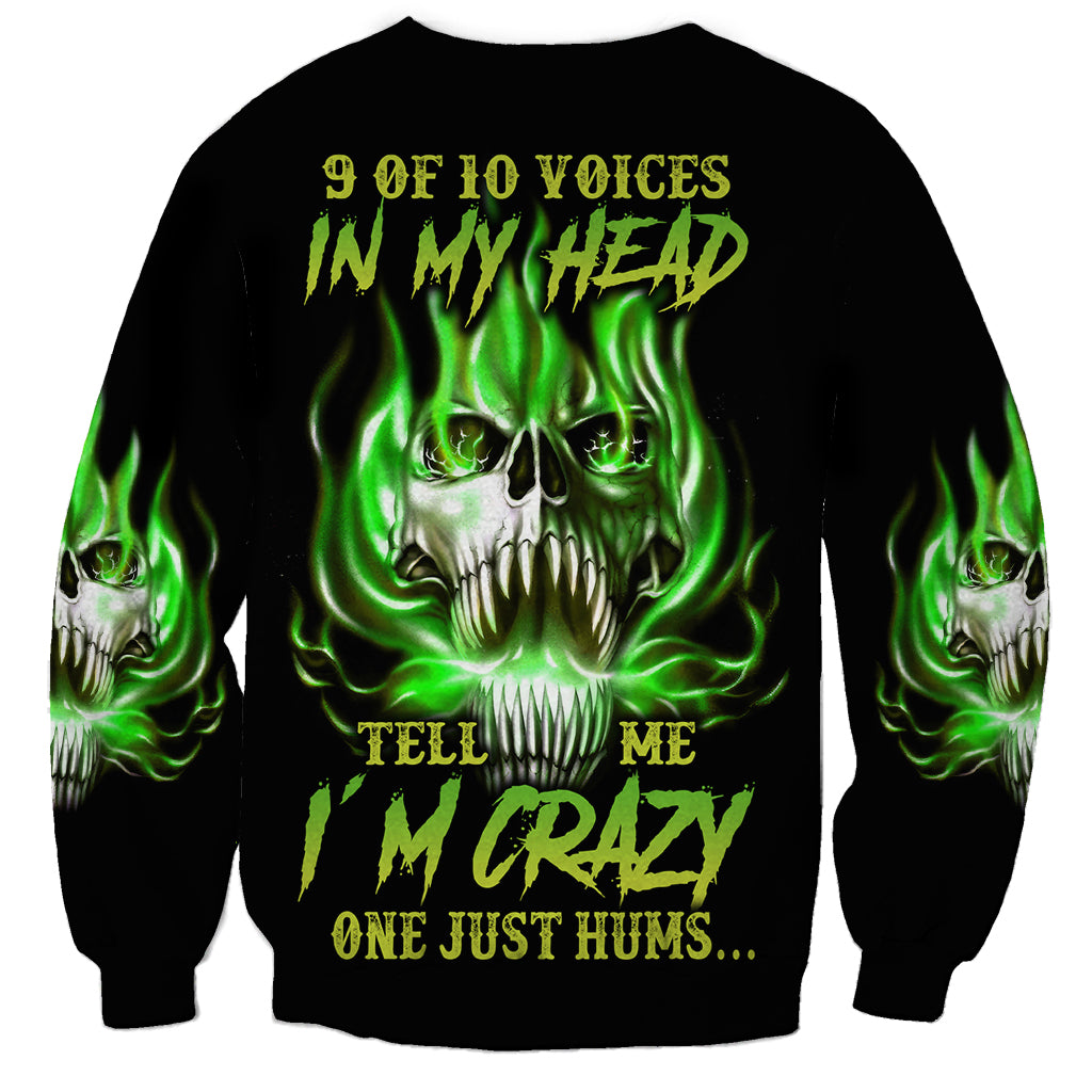 9 Of 10 Voices In My Head Fire Skull Sweatshirt - Wonder Print Shop
