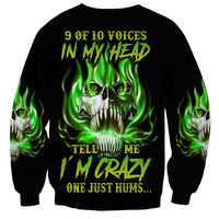 9 Of 10 Voices In My Head Fire Skull Sweatshirt - Wonder Print Shop