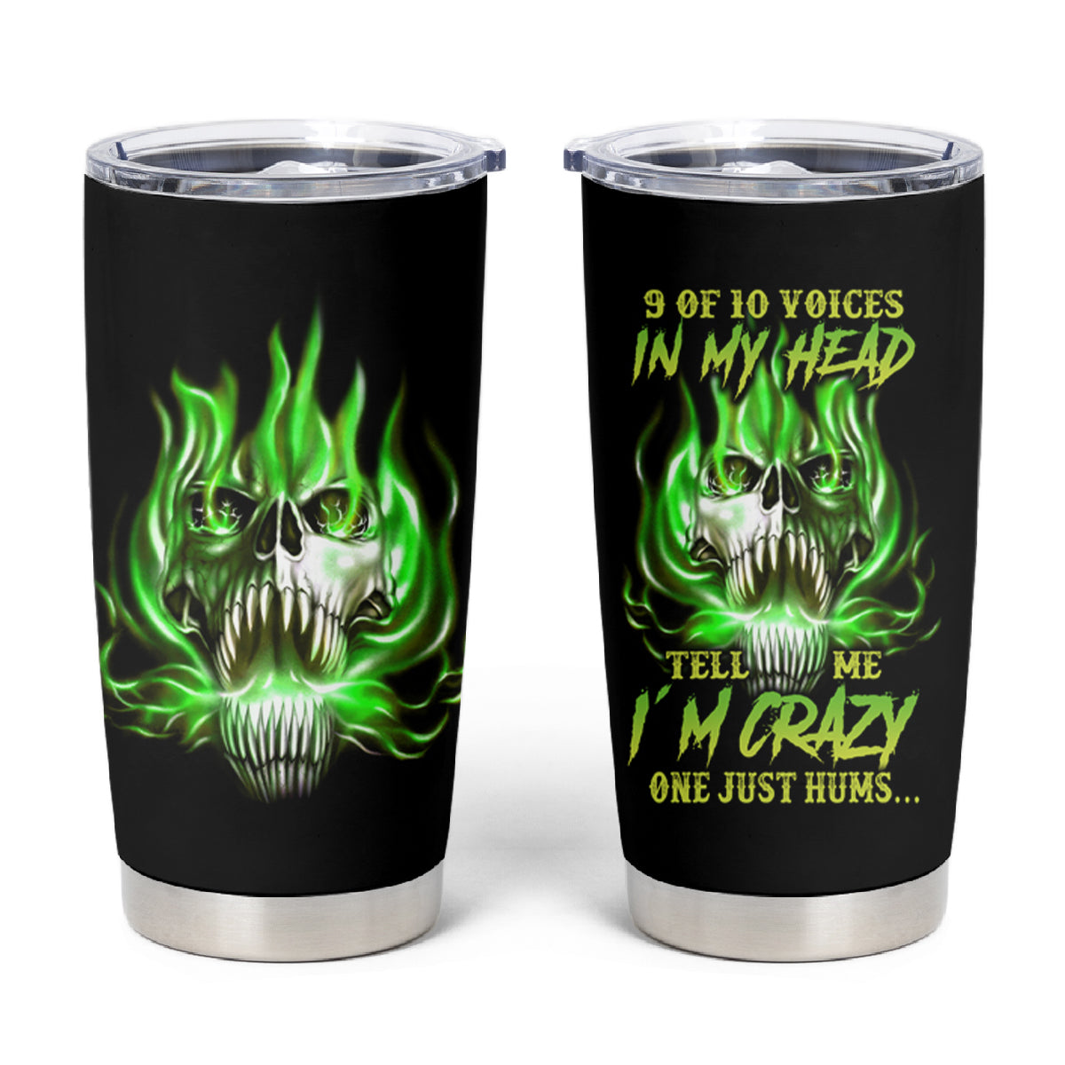 9 Of 10 Voices In My Head Fire Skull Tumbler Cup - Wonder Print Shop