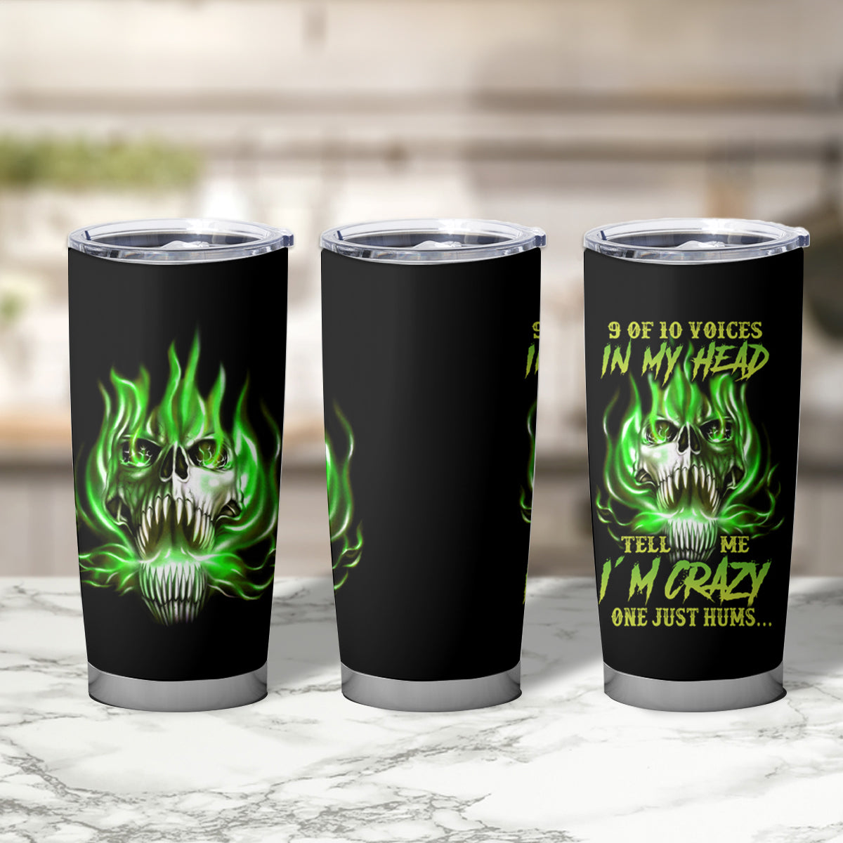 9 Of 10 Voices In My Head Fire Skull Tumbler Cup - Wonder Print Shop