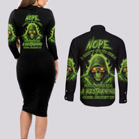 Nope I Can't Go To Hell Couples Matching Long Sleeve Bodycon Dress and Long Sleeve Button Shirt - Wonder Print Shop