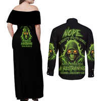 Nope I Can't Go To Hell Couples Matching Off Shoulder Maxi Dress and Long Sleeve Button Shirt - Wonder Print Shop