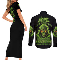 Nope I Can't Go To Hell Couples Matching Short Sleeve Bodycon Dress and Long Sleeve Button Shirt - Wonder Print Shop
