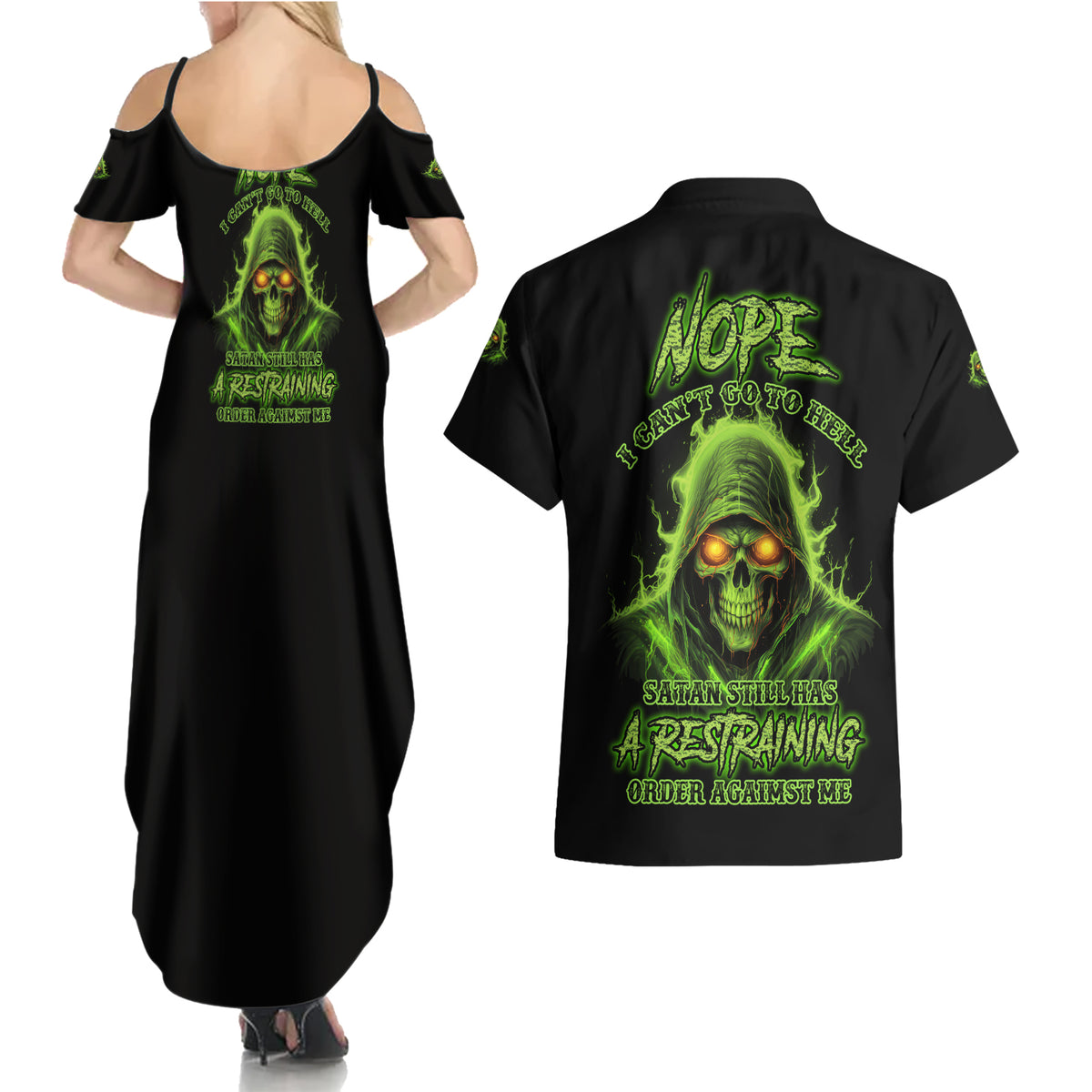 Nope I Can't Go To Hell Couples Matching Summer Maxi Dress and Hawaiian Shirt - Wonder Print Shop
