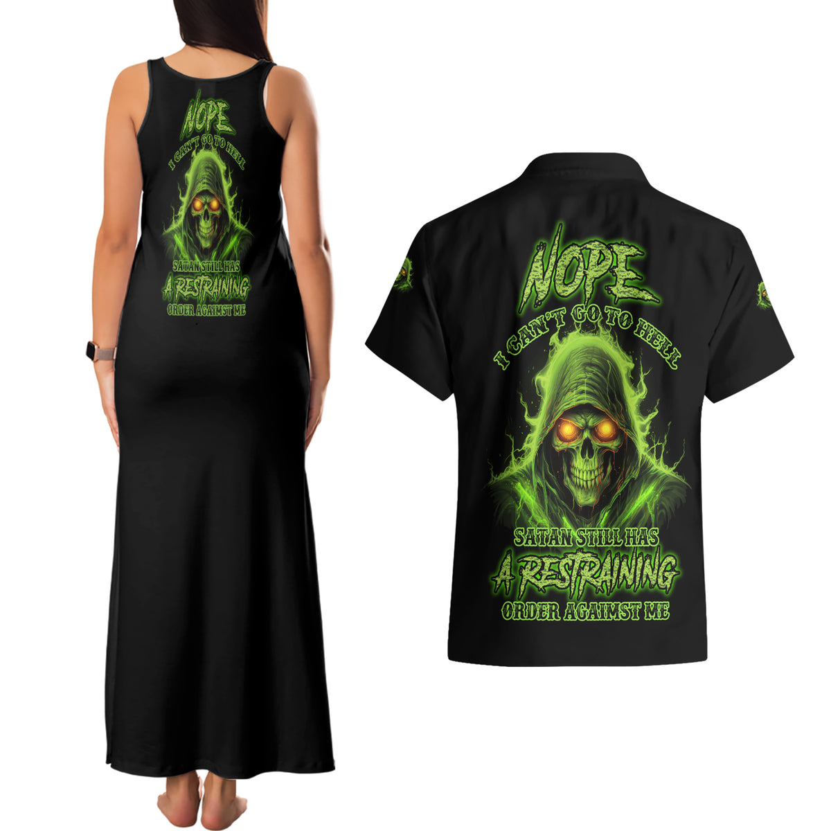 Nope I Can't Go To Hell Couples Matching Tank Maxi Dress and Hawaiian Shirt - Wonder Print Shop