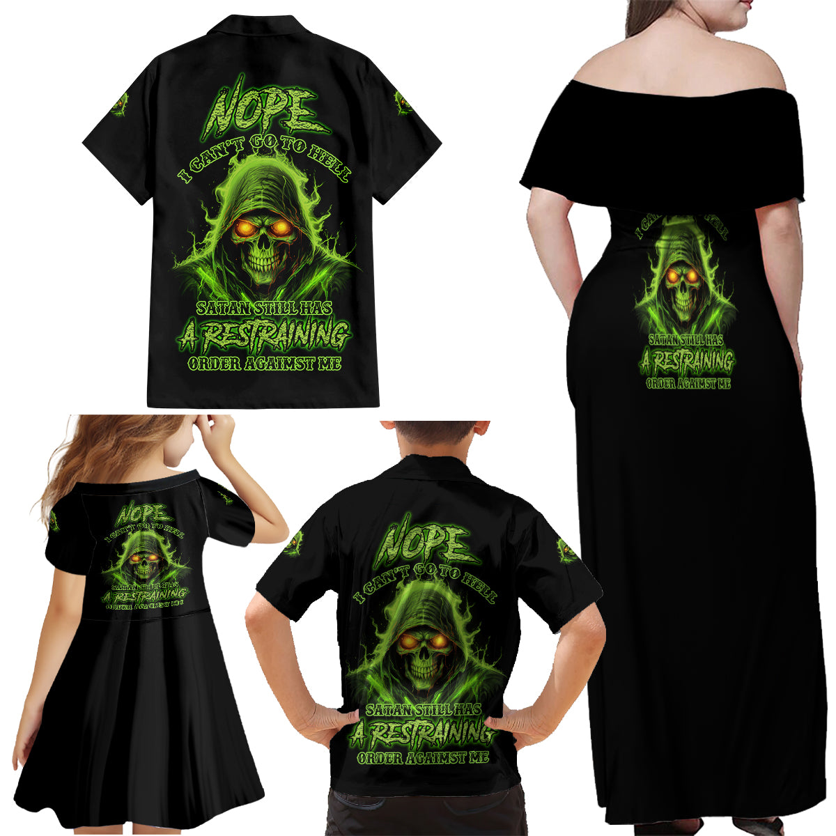 Nope I Can't Go To Hell Family Matching Off Shoulder Maxi Dress and Hawaiian Shirt - Wonder Print Shop