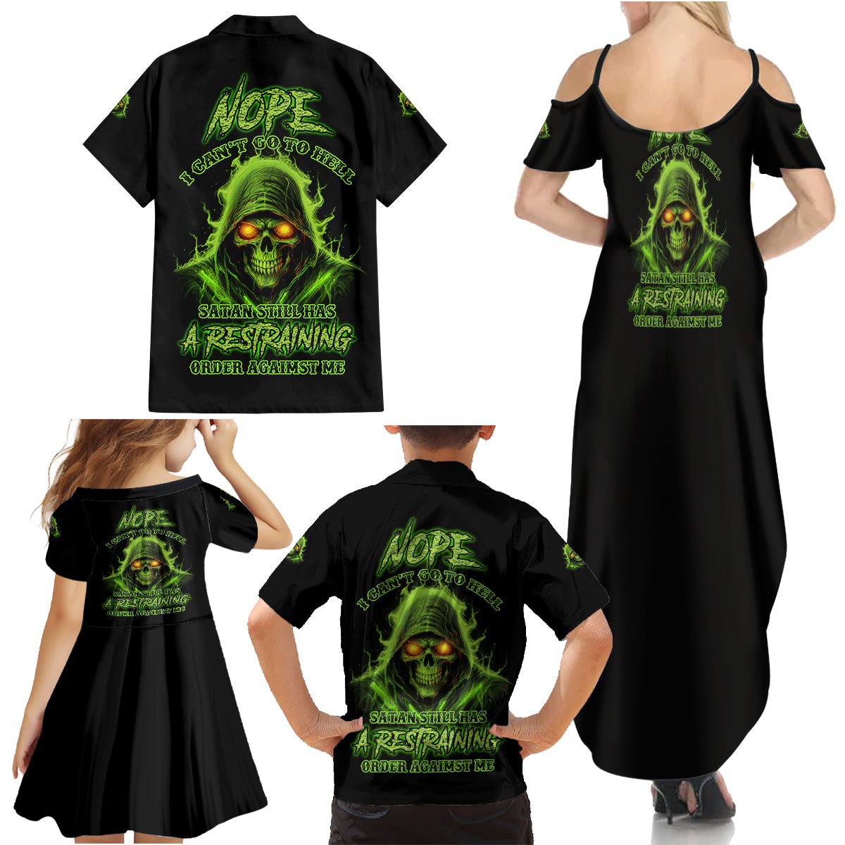 Nope I Can't Go To Hell Family Matching Summer Maxi Dress and Hawaiian Shirt - Wonder Print Shop